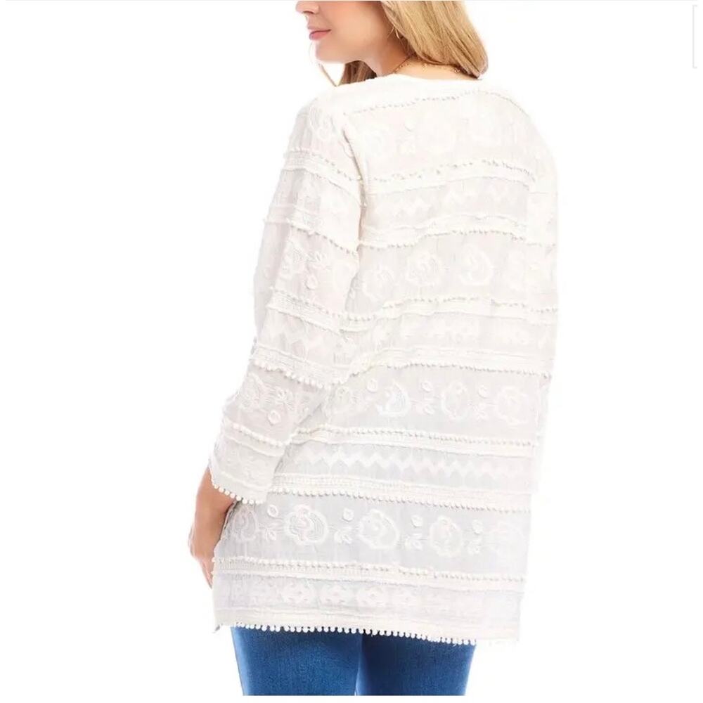 NWT Karen Kane Embroidered Cotton Tunic Top White Petite MP Boho $128 - Picture 3 of 10